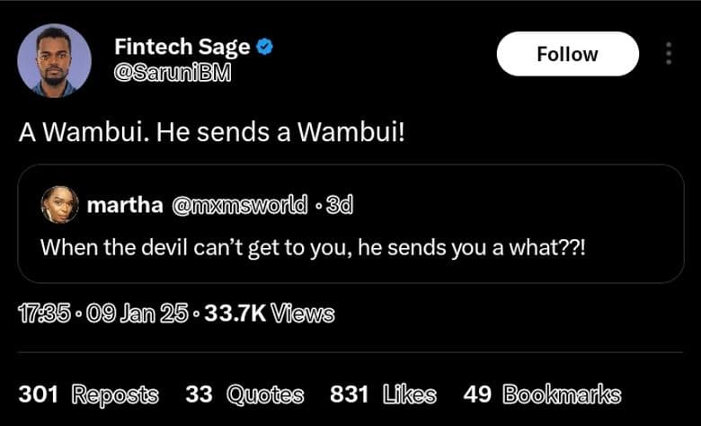 Fintech sage sarunfbm follow a wambui. he sends a wambui! martha mxmmsworld 3d w
