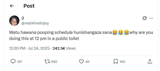 Post realkimetojoy watu hawana pooping schedule hunishangaza sana 6 why are you