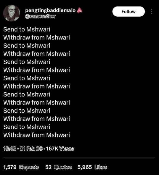Pengtingbaddiemalo samerdher follow send to mshwari withdraw from mshwari send t
