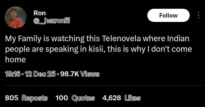 Ron hezronfoi follow my family is watching this telenovela where indian people a