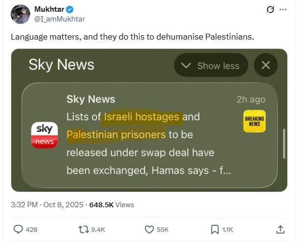 Mukhtar iammukhtar language matters and they do this to dehumanise palestinians