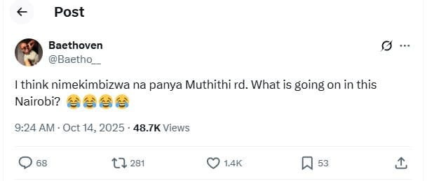 Post baethoven baetho_ think nimekimbizwa na panya muthithi rd. what is going on