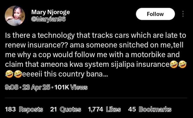Mary njoroge mmanyfang follow is there a technology that tracks cars which are l