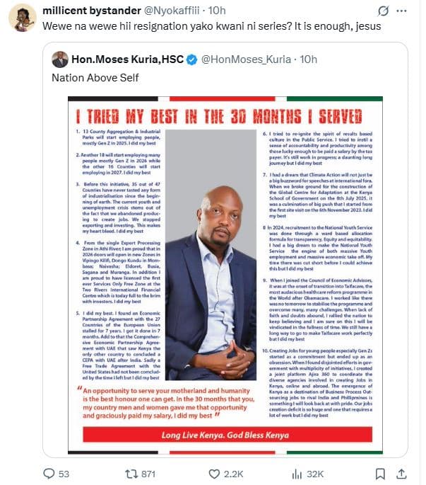 Millicent bystander nyokaffiii 10h wewe na wewe hii resignation yako kwani ni se