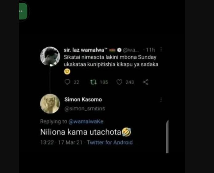 Sir laz wamalwa wua 143 sikatal nimesota lakini mbona sunday ukakataa kunlpitish