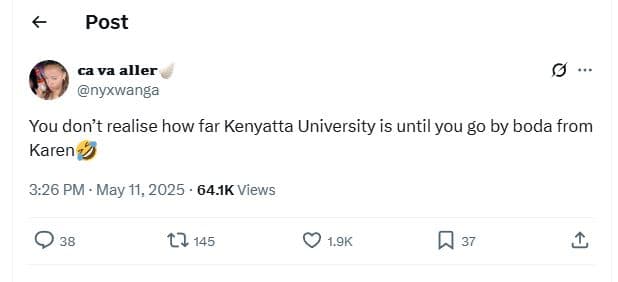 Post ca va aller nyxwanga you don't realise how far kenyatta university is until