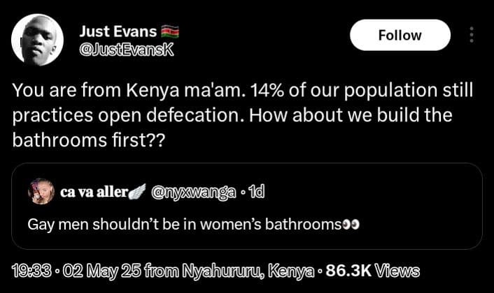 Just evans justevansk follow you are from kenya ma'am. 14 of our population stil