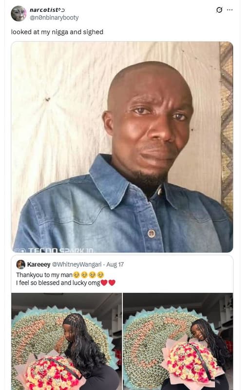 Narcotiste nonbinarybooty looked at my nigga and sighed kareeey whitneywangari .