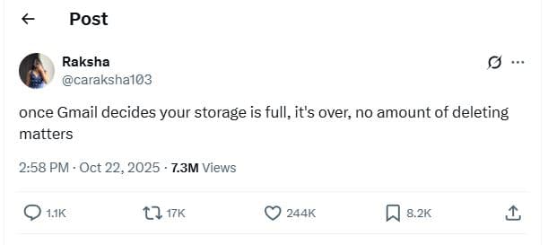 Post raksha carakshal03 once gmail decides your storage is full, it's over, no a