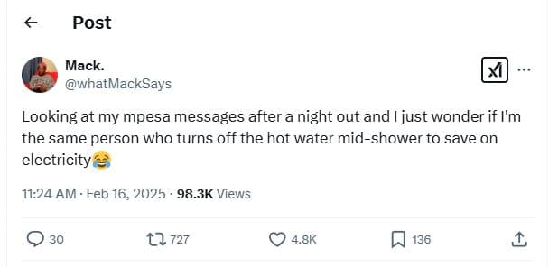 Post mack whatmacksays looking at my mpesa messages after a night out and i just