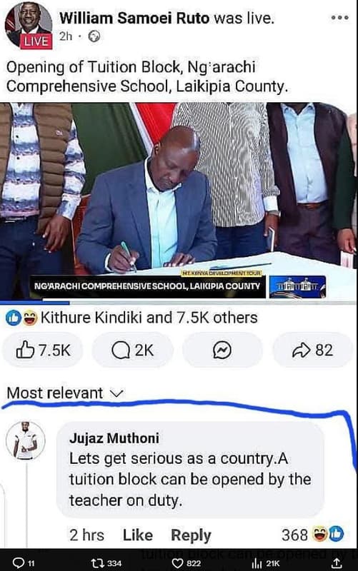 William samoei ruto was live_ live 2h opening of tuition block ng'arachi compreh