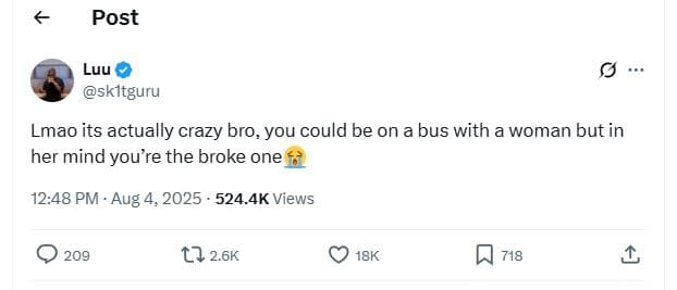Post luu skltguru lmao its actually crazy bro, you could be on a bus with a woma