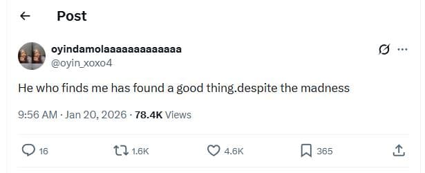 Post oyindamolaaaaaaaaaaaaa oyin_xoxo4 he who finds me has found a good thing de