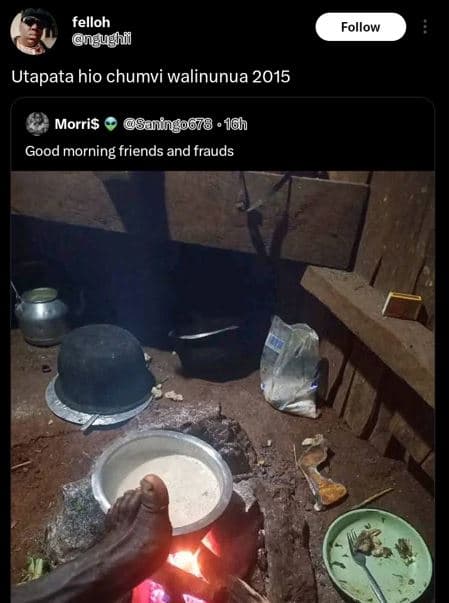 Felloh ngughi follow utapata hio chumvi walinunua morris saningo678 . 16h good m