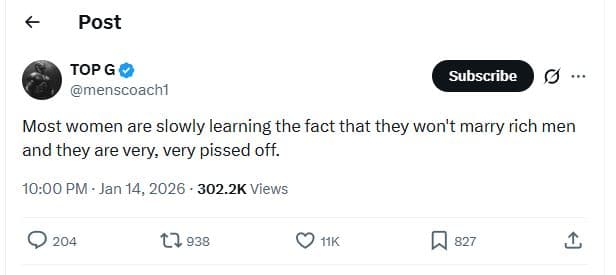 Post top g menscoachi subscribe most women are slowly learning the fact that the