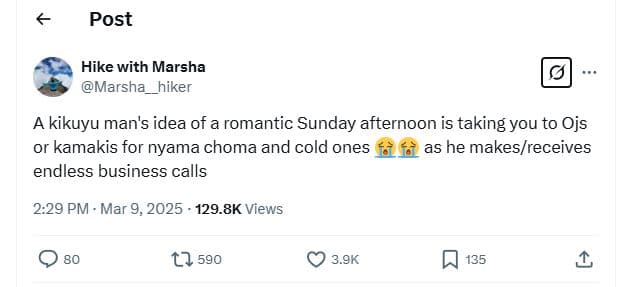 Post hike with marsha marsha hiker kikuyu man's idea of a romantic sunday aftern