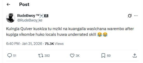 Post rudebwoy iv rudebwoy_ke kuingia quiver kuskiza tu mziki na kuangalia wasich