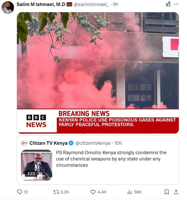 Salim m ishmael, m.d salimishmael _ 9h breaking news kenyan police use poisonous