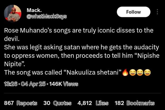Mack. whatmacksays follow fgly rose muhando's songs are truly iconic disses to t