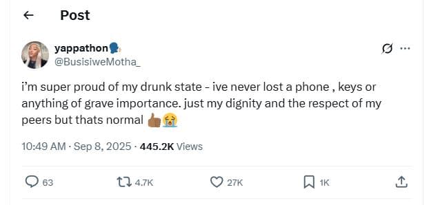 Post yappathon busisiwemotha pm super proud of my drunk state ive never lost a p