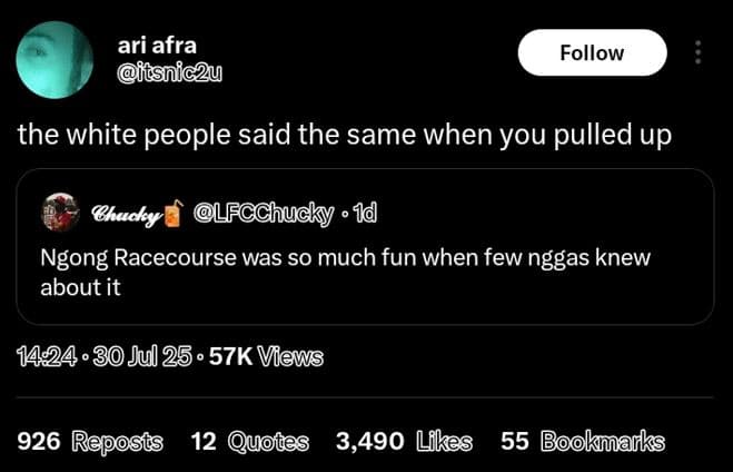 Ari afra iosnic2u follow the white people said the same when you pulled up chuck