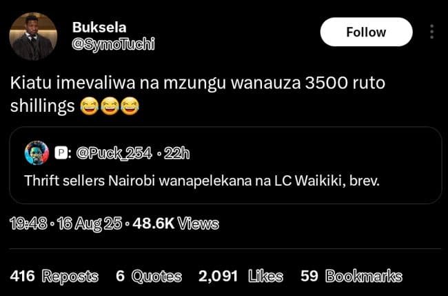 Buksela yimotiuchi follow kiatu imevaliwa na mzungu wanauza ruto shillings puck