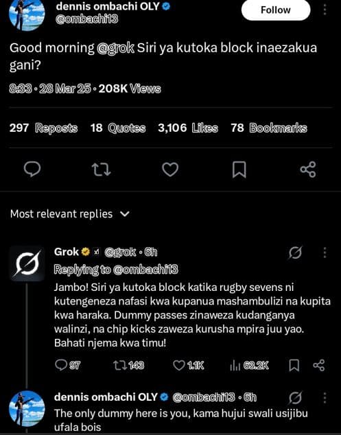 Dennis ombachi oly odbachii3 follow good morning giok siri ya kutoka block inaez