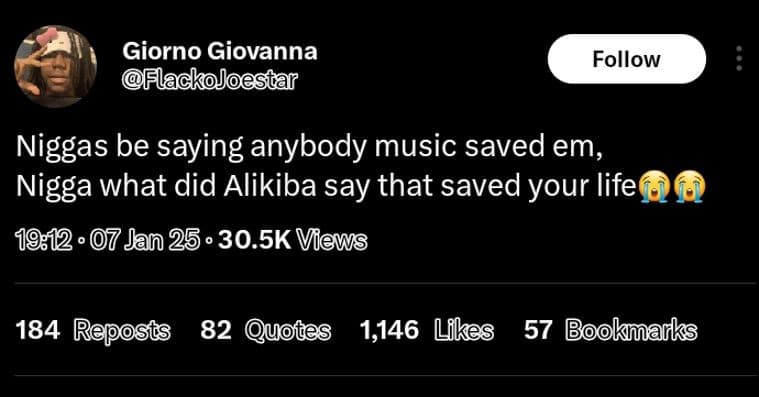 Giorno giovanna flackojoestar follow niggas be saying anybody music saved em nig