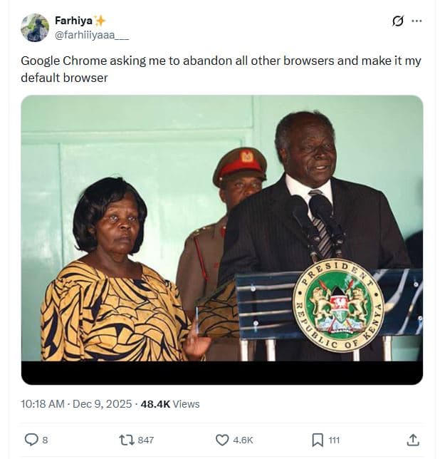 Farhiya farhiiiyaaa google chrome asking me to abandon all other browsers and ma