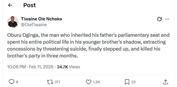 Post tiwaine ole nchoko oletiwaine oburu oginga, the man who inherited his fathe