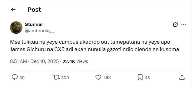 Post stunnar ambrooky mse tulikua na yeye campus akadrop out tumepatana na yeye
