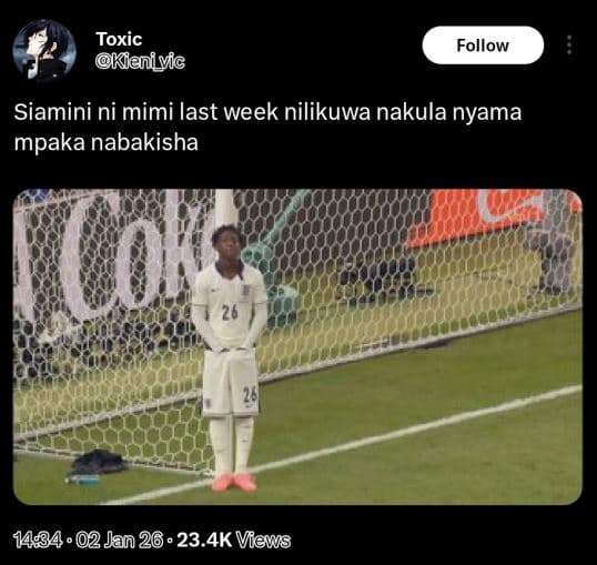 Toxic keniyic follow siamini ni mimi last week nilikuwa nakula nyama mpaka nabak
