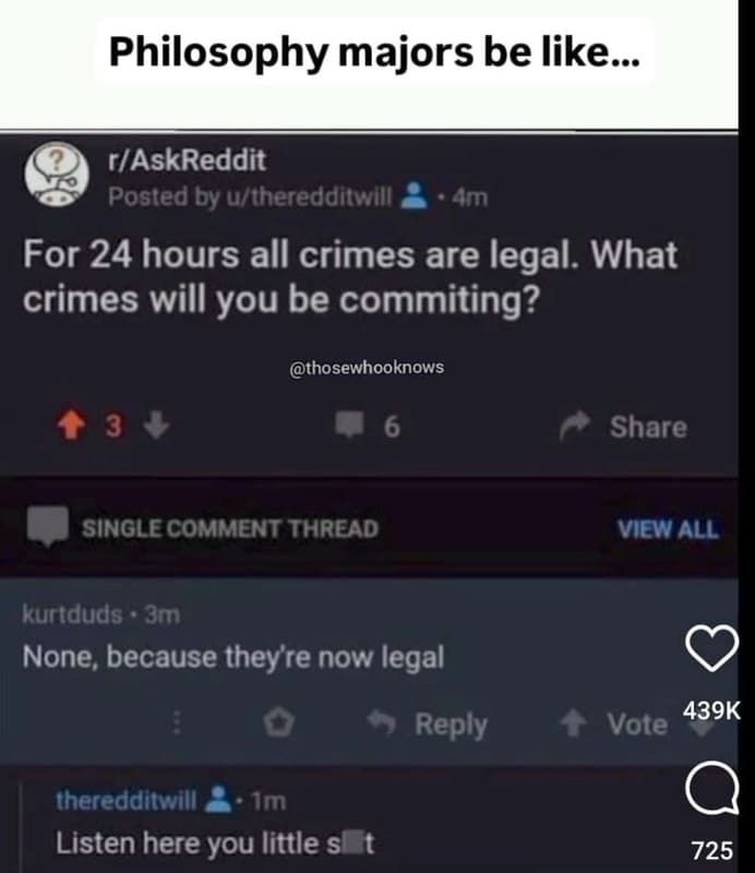 Philosophy majors be like_ raskreddit posted by ultheredditwill am for 24 hours