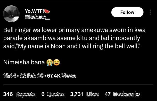 Yo,wtf!c kebaso follow bell ringer wa lower primary amekuwa sworn in kwa parade