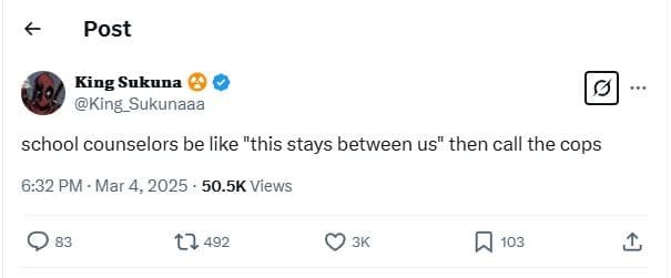 Post king sukuna king_sukunaaa school counselors be like this stays between us t