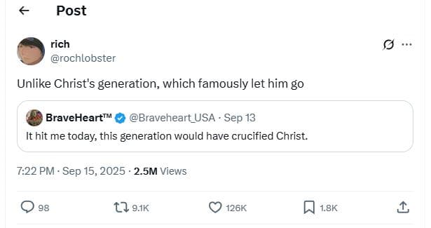 Post rich rochlobster unlike christ's generation which famously let him g0 brave
