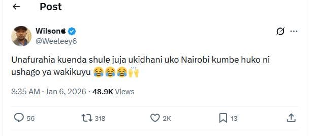 Post wilsonc weeleey6 unafurahia kuenda shule juja ukidhani uko nairobi kumbe hu