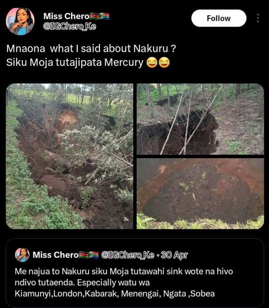Miss chero gchenoke follow mnaona what said about nakuru ? siku moja tutajipata