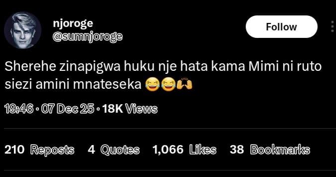 Njoroge sumn lo follow sherehe zinapigwa huku nje hata kama mimi ni ruto siezi a