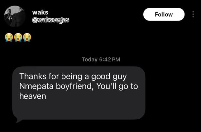 Waks waksvegas follow 008 today 6.42pm thanks for being a good guy nmepata boyfr