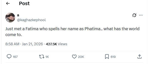 Post kaghazkephool just met a fatima who spells her name as phatima what has the