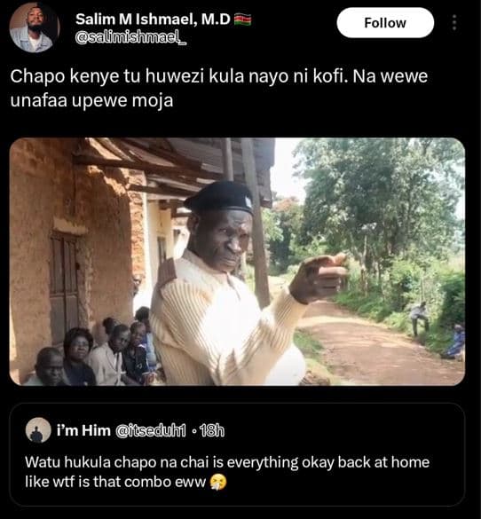 Salim m ishmael, m.d salimishmael follow chapo kenye tu huwezi kula nayo ni kofi