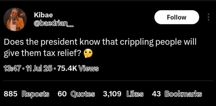 Kibae baedrian _ follow does the president know that crippling people will give