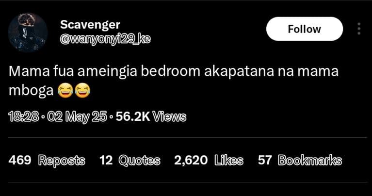 Scavenger wanyonyf2g_ke follow mama fua ameingia bedroom akapatana na mama mboga