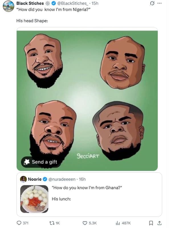 Black stiches blackstiches 15h how did you know fm from nigeria? his head shape