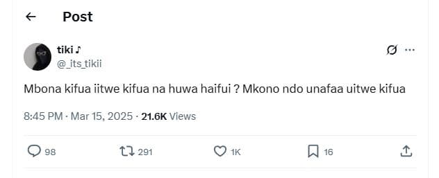 Post tiki , _its_tikii mbona kifua iitwe kifua na huwa haifui mkono ndo unafaa u