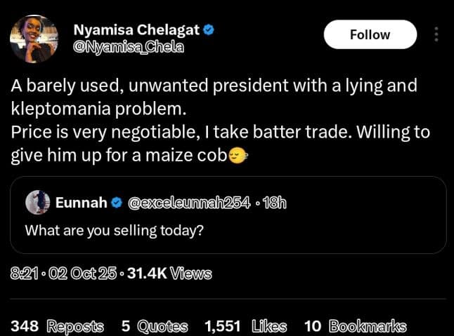 Nyamisa chelagat nyamisahela follow a barely used, unwanted president with a lyi
