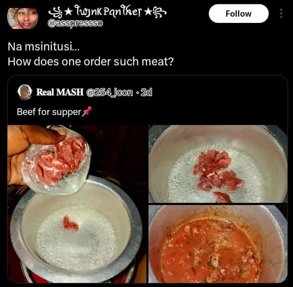 4 twjnk panbher 8 assprssso follow na msinitusi._ how does one order such meat?