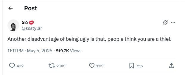 Post ssstylar another disadvantage of being ugly is that people think you are a
