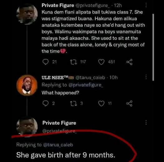 Private figure privatefigure 12h kuna dem flani alipata ball tukiwa class 7. she